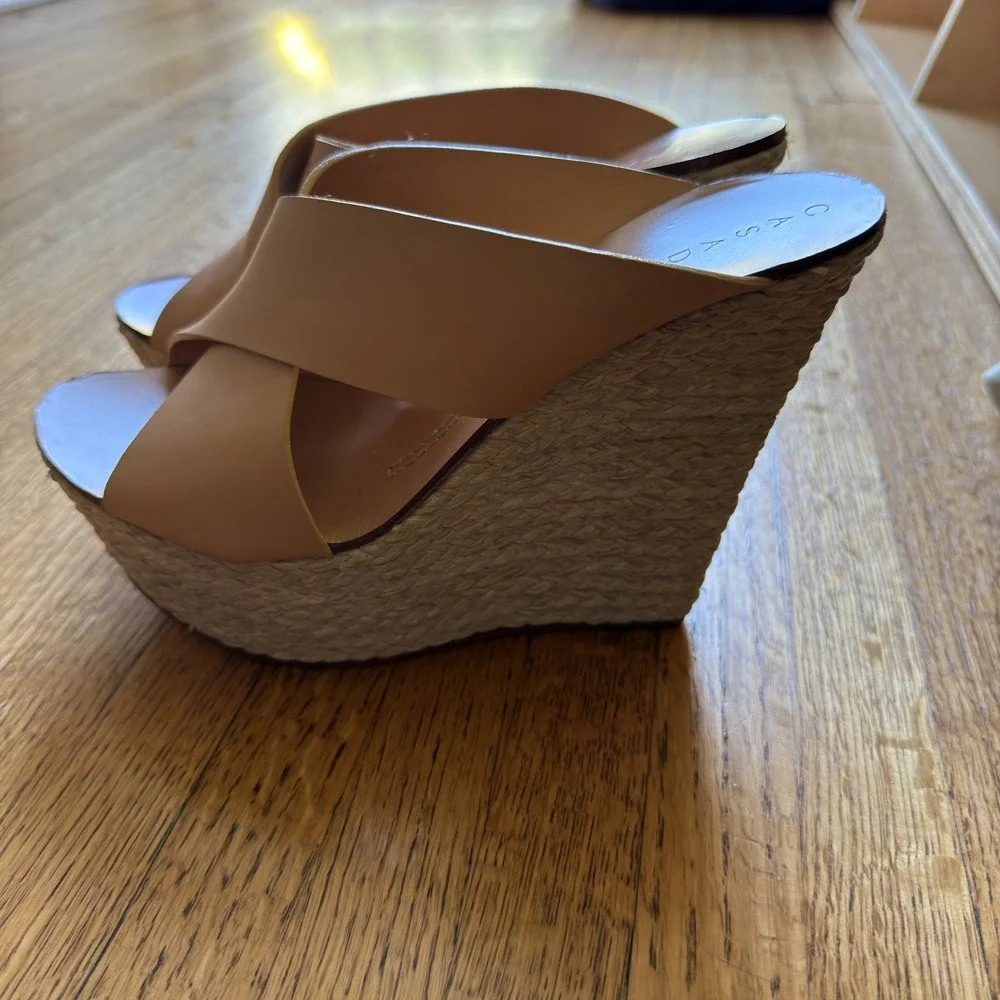 Casadei Tan Leather Crisscross Espadrille Platform Wedge Sandals Made in Italy 9